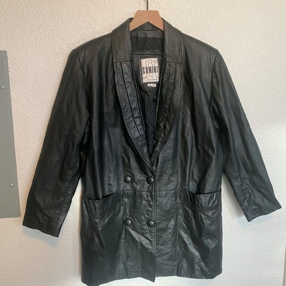 Vintage 80's 90's 100% Genuine Leather Oversized Long Coat Jacket Trench - Picture 3 of 12